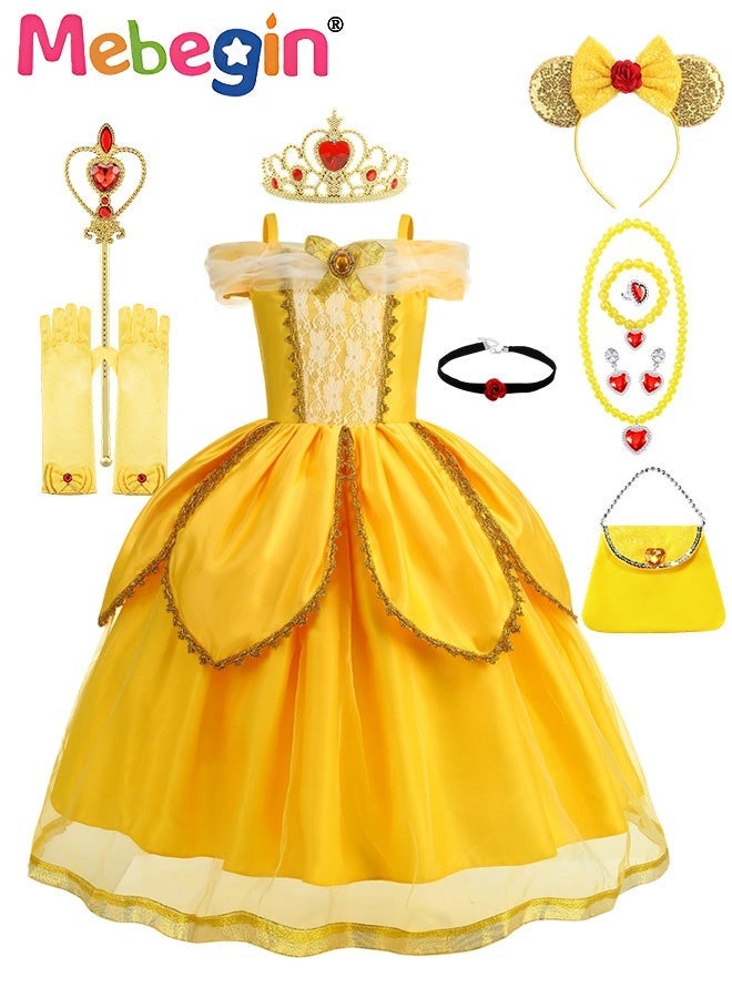 MEBEGIN Deluxe Princess Costume Set with 10PCS Accessaries, Fancy Elegant Off Shoulder Frock, Fairy Dress with Exquisite Patterns, Suitable for Party, Birthday, Funfair, Stage Performance, Cosplay and Any Other Special Occasions - Image 1